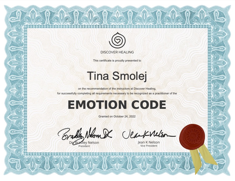 Tina-Smolej-Level-1-Certification-The-Emotion-Code-Level-1-Certificate-Discover-Healing