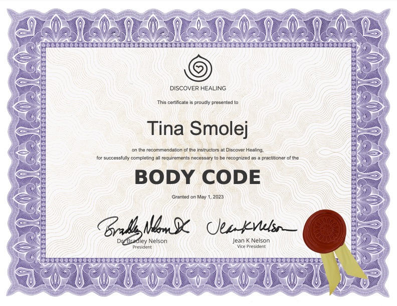 Tina-Smolej-Level-2-Certification-The-Body-Code-Level-2-Certificate-Discover-Healing